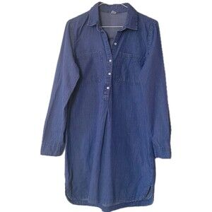 Old Navy Chambray Dress Womens M Blue Shift Long Sleeve Boho Tunic Shirt Dress